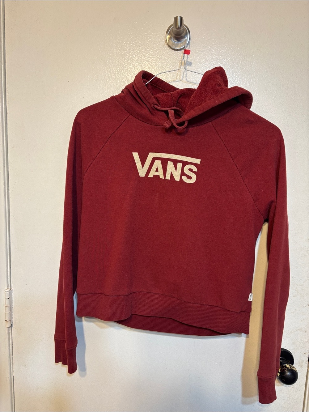 Vans Women's Maroon Crewneck Hoodie with White Logo